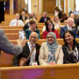 Des personnes arrivent pour la cérémonie d’ouverture du forum interreligieux du G20 2026 au Tabernacle de Salt Lake City, le jeudi 15 octobre 2026.